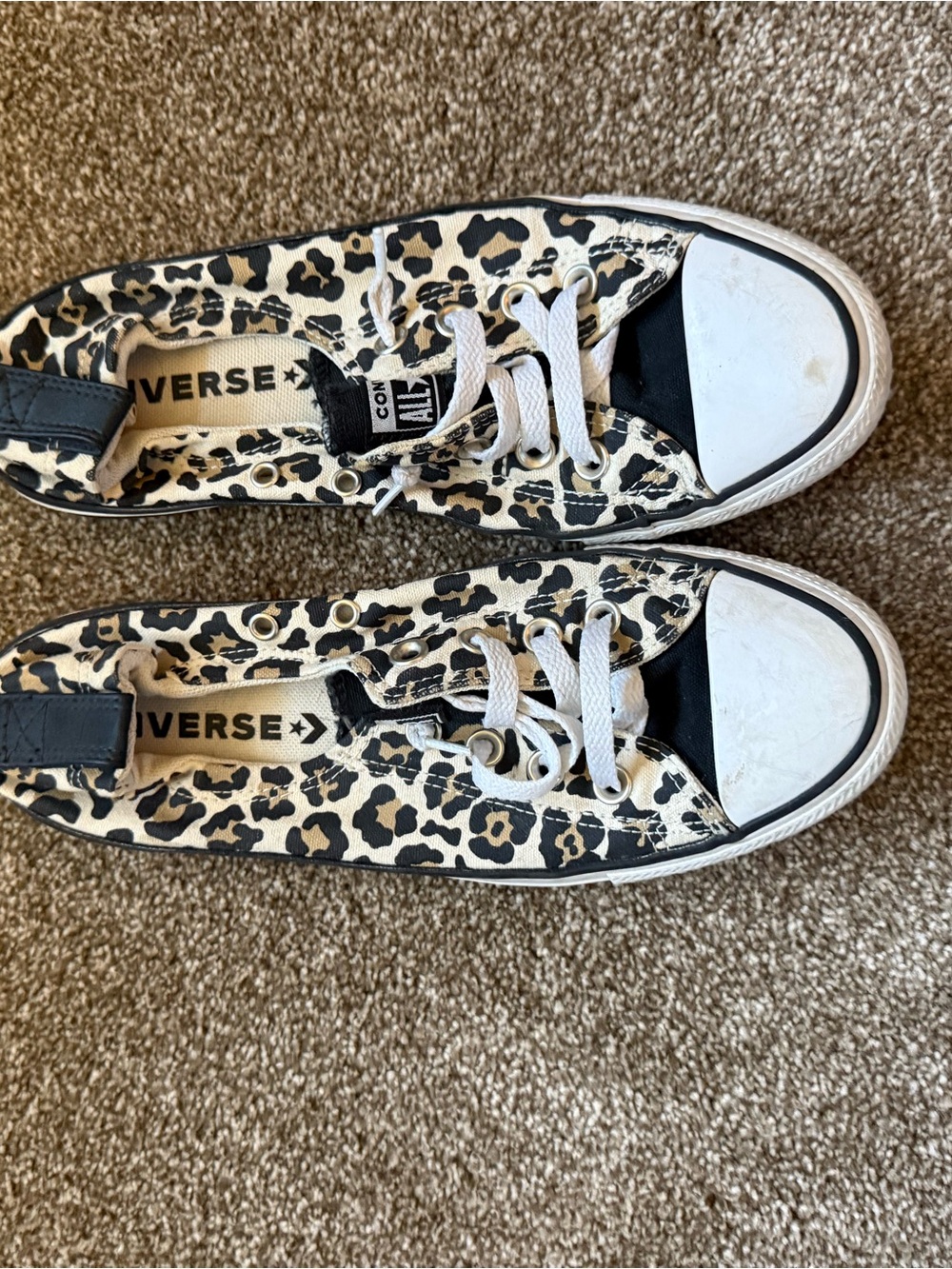 Converse Low Top Leopard Print Sneakers - Black & Cream